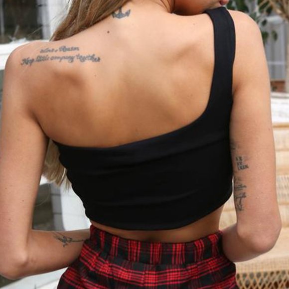 Women Summer Top Black One Shoulder - Picture 6 of 9